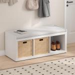 Furinno White Storage Bench with Padded Cushion
