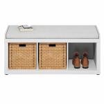 Furinno White Storage Bench with Padded Cushion