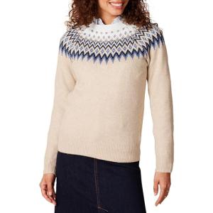 Women's Soft-Touch Crewneck Sweater, Blue Taupe Fair Isle