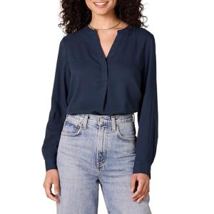 Amazon Essentials Women's Navy Popover Blouse, Medium