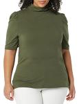 Women's Olive Puff Sleeve Turtleneck by Amazon Essentials