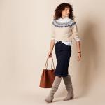 Women's Soft-Touch Crewneck Sweater, Blue Taupe Fair Isle