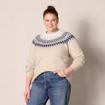 Women's Soft-Touch Crewneck Sweater, Blue Taupe Fair Isle