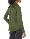 Women’s Satin Button Down Blouse in Dark Olive