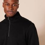 Men's Black Quarter-Zip Fleece Pullover Sweatshirt