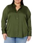 Women’s Satin Button Down Blouse in Dark Olive