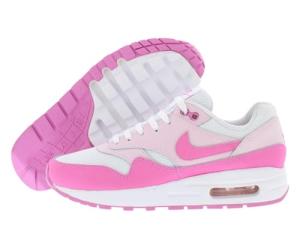 Nike Air Max 1 Kids' Shoes, White/Pink, Size 7