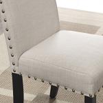Biony Tan Fabric Dining Chairs with Nailhead Trim