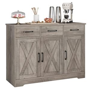 Farmhouse Buffet Cabinet with Barn Doors, Ash Grey