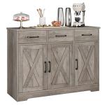 Farmhouse Buffet Cabinet with Barn Doors, Ash Grey