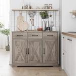 Farmhouse Buffet Cabinet with Barn Doors, Ash Grey