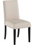 Biony Tan Fabric Dining Chairs with Nailhead Trim