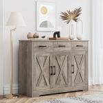 Farmhouse Buffet Cabinet with Barn Doors, Ash Grey
