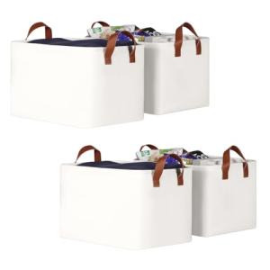 KEEGH Fabric Storage Baskets with Leather Handles