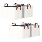 KEEGH Fabric Storage Baskets with Leather Handles