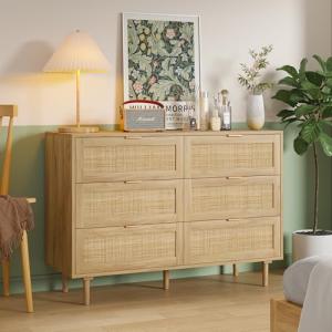 Furniouse Boho Rattan 6-Drawer Small Dresser