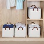 KEEGH Fabric Storage Baskets with Leather Handles
