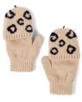 Girls' Latte Leopard Winter Hat and Mittens Set