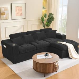 Modern L-Shaped 105 Inch Modular Couch with Cup Holders