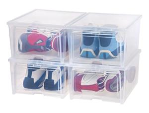 IRIS USA Stackable Clear Shoe Storage Boxes, 4-Pack