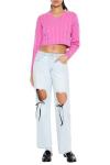 Forever 21 Cropped Cable Knit Sweater - Peony Pink