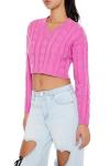 Forever 21 Cropped Cable Knit Sweater - Peony Pink