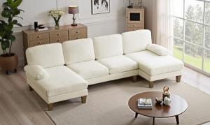 VINGLI 110" U-Shaped Sectional Couch, Beige