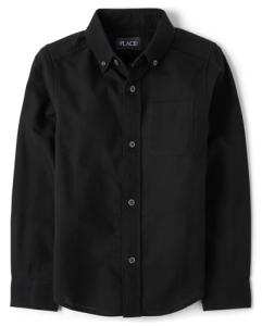 Boys' Long Sleeve Black Oxford Shirt, Large