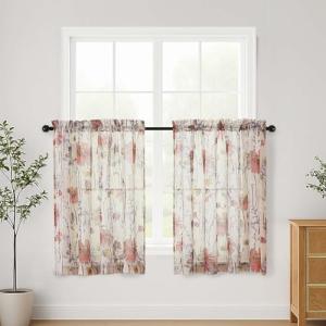 Lecloud Sheer Crushed Kitchen Curtains, 36 Inch Length
