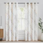 Yellow White Semi Sheer Curtains with Tree Print