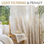 Yellow White Semi Sheer Curtains with Tree Print