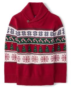 Boys' Christmas Fairisle Shawl Neck Sweater
