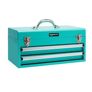 Amazon Basics Steel Tool Box with Drawers, Turquoise