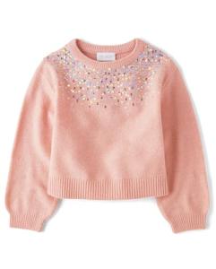 Girls' Long Sleeve Sequin Sweater in Rose Dust