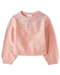 Girls' Long Sleeve Sequin Sweater in Rose Dust