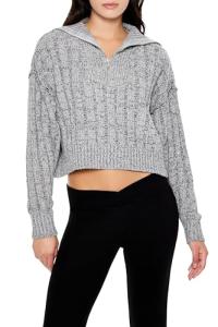 Forever 21 Black Ribbed Half-Zip Sweater, Medium