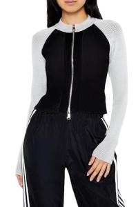 Forever 21 Women's Two-Tone Zip-Up Sweater