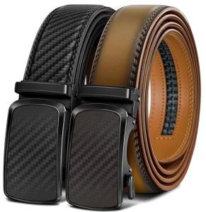BULLIANT Men's Adjustable Leather Ratchet Belt 2 Pack