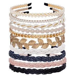 LYroo No-Slip Pearl Beaded Headbands 10 Pack