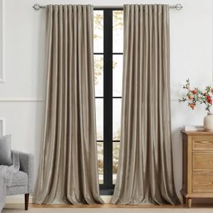Taupe 108-Inch Velvet Blackout Curtains, 2 Panels