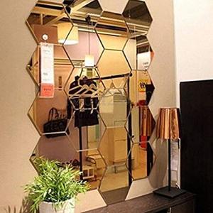 Hexagon Mirror Wall Stickers - 12PCS Decorative Tiles