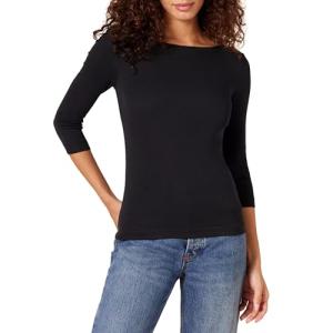 Slim-Fit 3/4 Sleeve Boat Neck Tee - Black