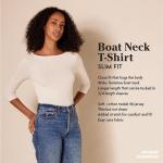 Slim-Fit 3/4 Sleeve Boat Neck Tee - Black