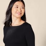 Slim-Fit 3/4 Sleeve Boat Neck Tee - Black