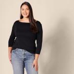 Slim-Fit 3/4 Sleeve Boat Neck Tee - Black