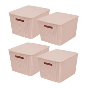 Stackable Pink Storage Baskets with Lids - Set of 4