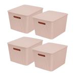 Stackable Pink Storage Baskets with Lids - Set of 4