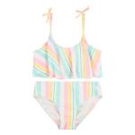 Hurley Girls' Flounce Bikini Set, Pale Ivory Stripes