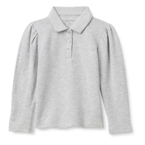 Girls' Long Sleeve Polo Shirt - Light Grey Heather