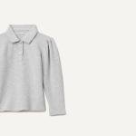 Girls' Long Sleeve Polo Shirt - Light Grey Heather